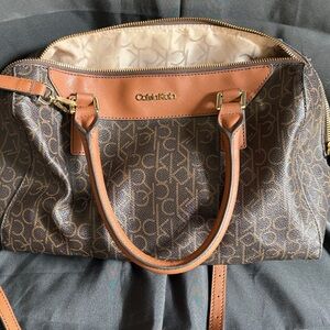 Calvin Klein Tan and Brown Monogram Shoulder Bag